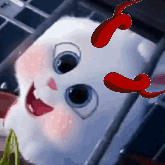 a cartoon drawing of a snowman with a red ribbon around its neck