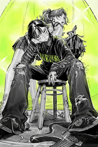 a drawing of a girl wearing a nirvana shirt