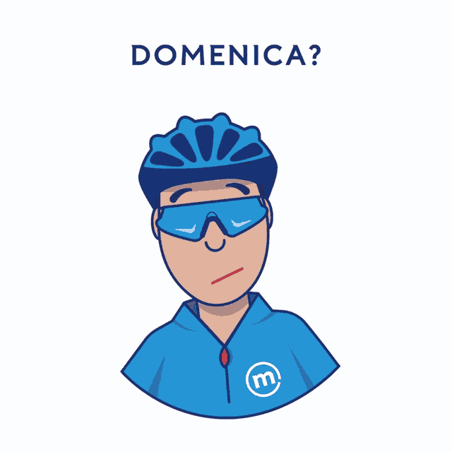 a cartoon of a man wearing a helmet and sunglasses with the words domenica mi alleno below him
