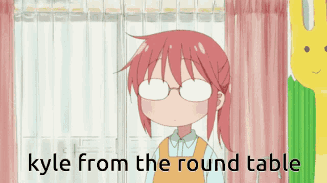 a picture of a girl with glasses and the words kyle from the round table below her