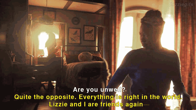 a woman in a room with the words are you unwell quite the opposite
