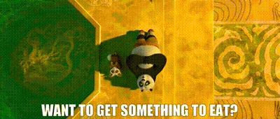 a panda bear is laying down on the ground with the words want to get something to eat below him