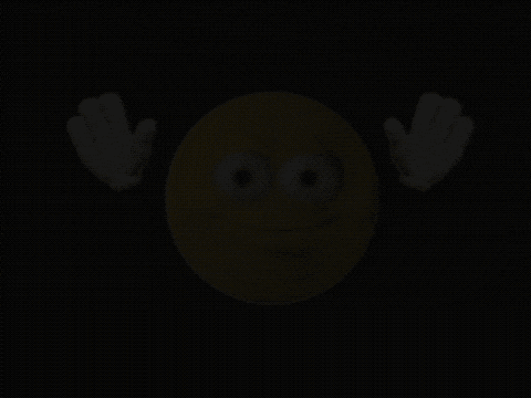 a yellow smiley face with white gloves around it