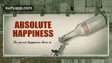 a billboard that says absolute happiness with a picture of a man holding a bottle