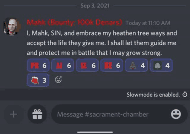 a screenshot of a message from mahk bounty 100k denars today at 11:10 am