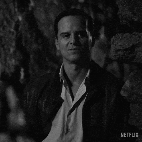 a black and white photo of a man with a netflix logo on the bottom