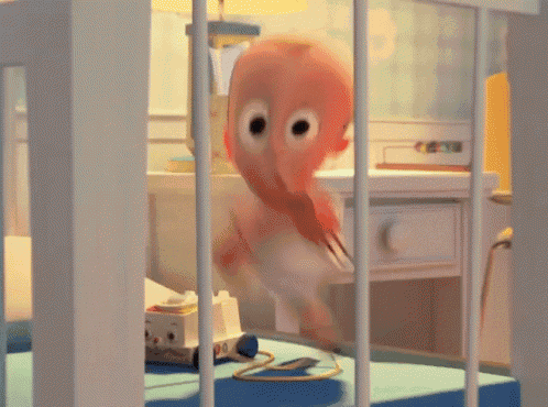 a cartoon baby in a diaper is in a crib