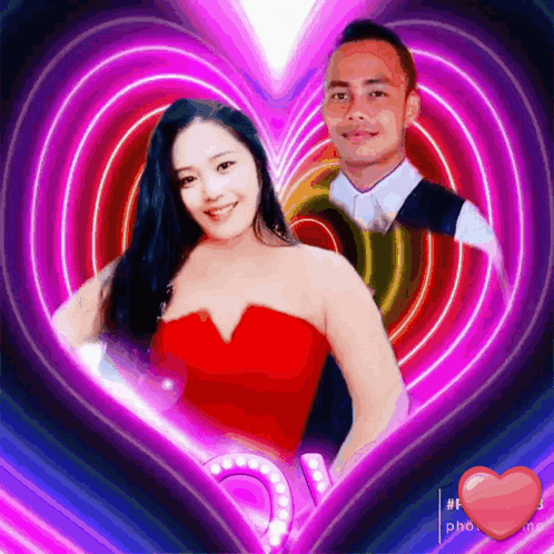 a man and a woman in a heart shaped frame