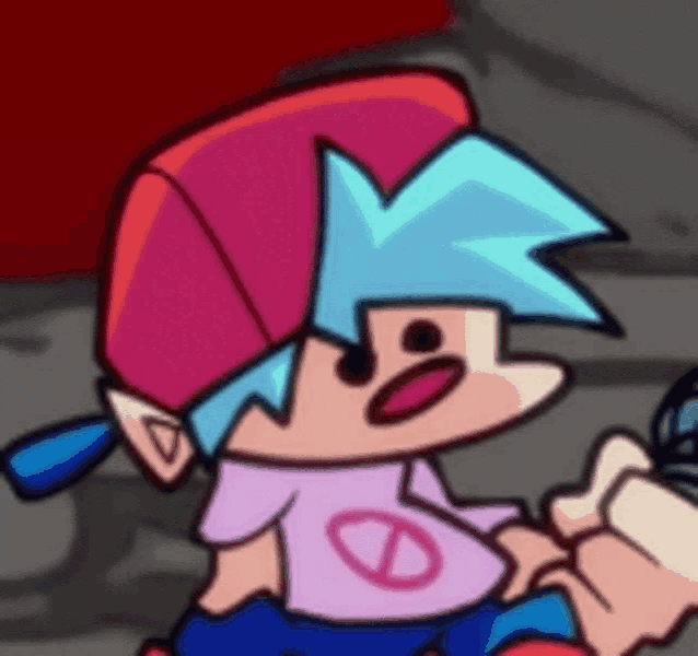 a close up of a cartoon character wearing a hat and a pink shirt .