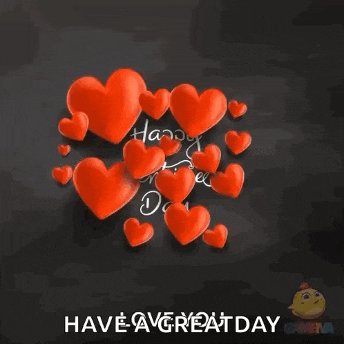 a happy valentine 's day greeting card with red hearts on a black background