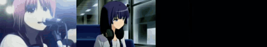 a girl with purple hair is sitting in a chair