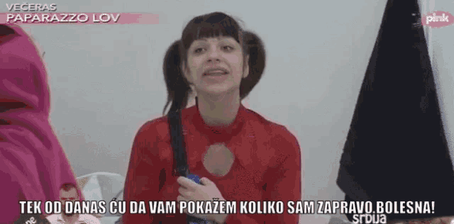 a woman in a red top says tek od danas cu da vam pokazem koliko sam zapravo bolena