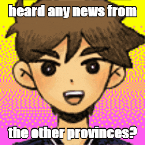 a cartoon of a boy with the caption heard any news from the other provinces