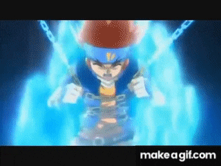 a cartoon character is chained to a wall and surrounded by blue lights .