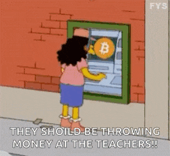 a cartoon of a girl throwing money at a teacher .