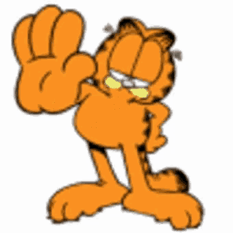 a garfield cartoon character is waving his hand