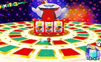 a video game with a slot machine in the middle and the word water in the corner