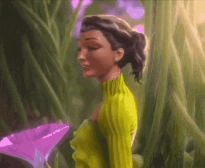 a painting of a woman in a yellow sweater