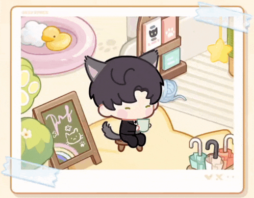 a cartoon drawing of a boy with cat ears