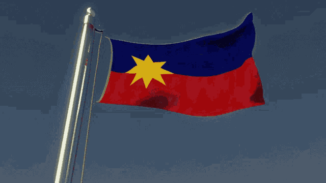a red blue and yellow flag with a yellow star