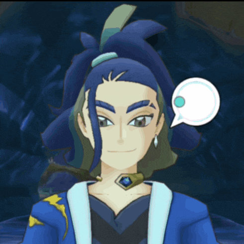 a cartoon character with blue hair and a blue jacket