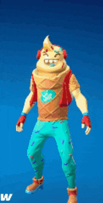 a man with a ice cream cone on his head is dancing in a video game .