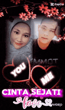 a picture of a man and a woman with the words cinta sejati love on it