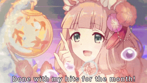 a picture of a girl with the words " done with my hits for the month " below her