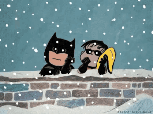 a cartoon of batman and robin in the snow