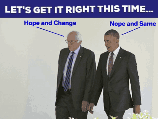 a poster with two men in suits and the words " let 's get it right this time " at the top
