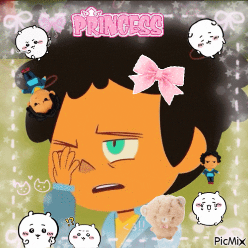 a cartoon of a girl with a pink bow and the word princess above her