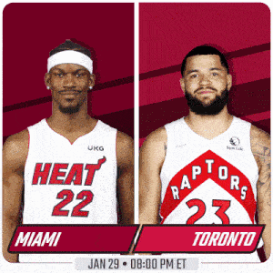 a miami heat player and a toronto raptors player are shown