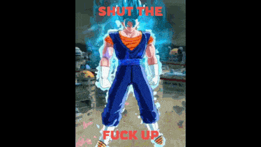 a picture of a cartoon character with the words shut the fuck up