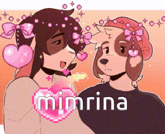 a pixel art drawing of a boy and a dog with the name mimina on the bottom
