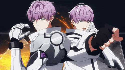 a couple of anime characters with purple hair