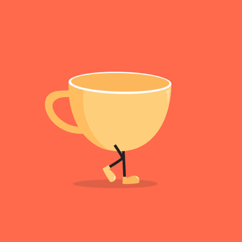 a cartoon illustration of a coffee cup with legs and feet