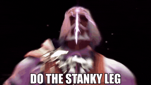 a video game character says do the stanky leg in a dark room