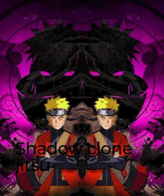 a shadow clone of naruto with a purple background