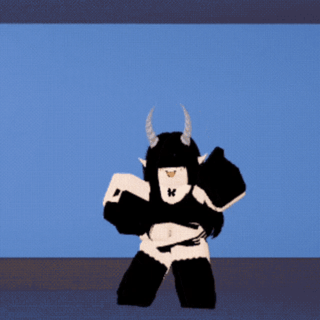 a cartoon character with horns and a butterfly on her chest