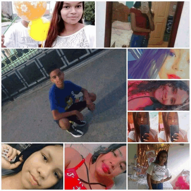 a collage of young people including a boy wearing a blue shirt that says adidas