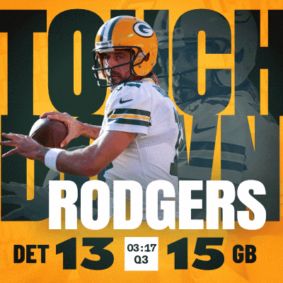 a poster for the green bay packers showing a man in a helmet holding a football