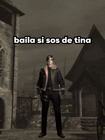a man is dancing in front of a building with the words baila si sos de tina above him
