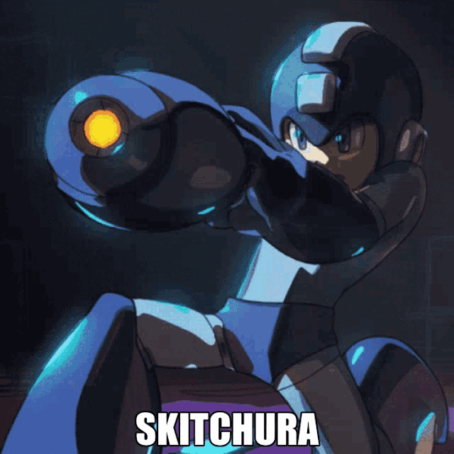 a cartoon of a robot with the word skitchura below it