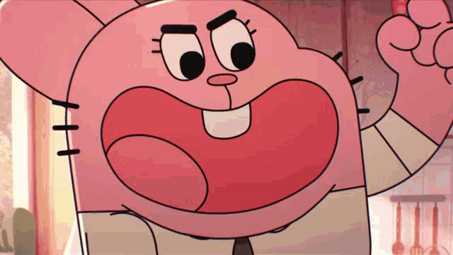 a close up of a cartoon character giving a thumbs up sign