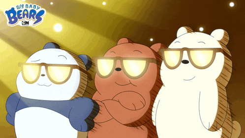 a cartoon of three bears wearing sunglasses with the words we bare bears behind them