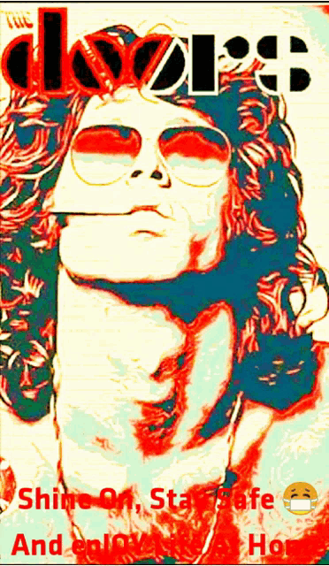 a poster for the doors shows a woman wearing sunglasses and a cigarette