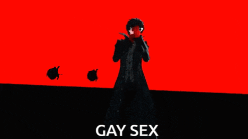 a poster of joker from the video game persona 5 says gay sex