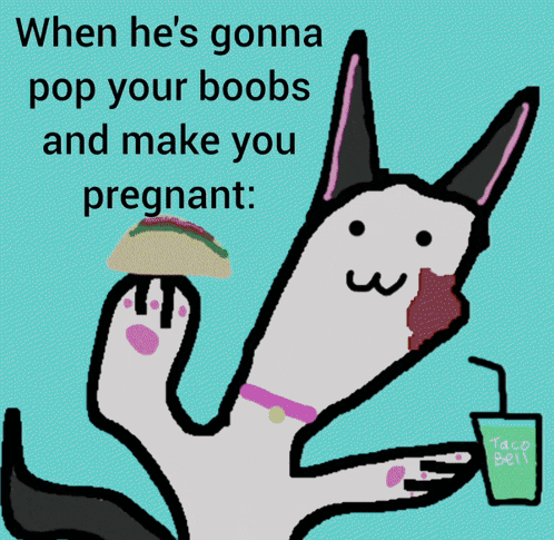 a drawing of a dog holding a taco and a drink that says taco bell