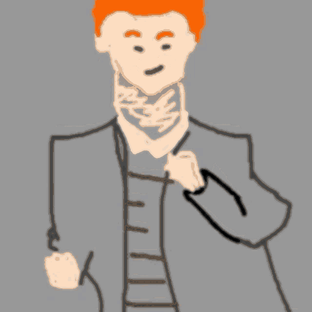 a drawing of a man in a suit holding glasses