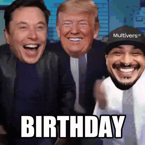 elon musk donald trump and a man wearing a hat that says multivers on it